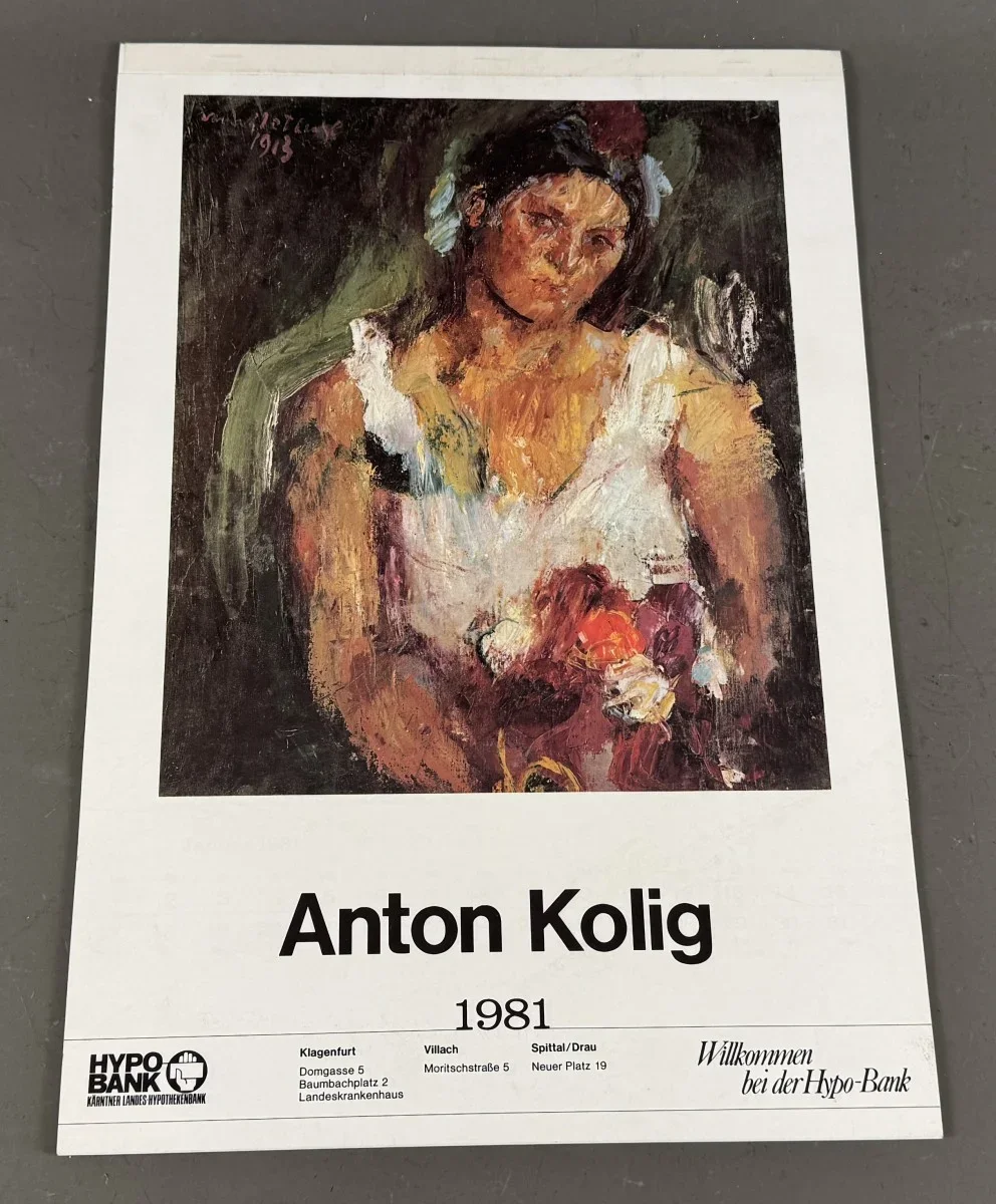 Kalender 1981,  Anton Kolig, Gemäldes „Die Frau des Künstlers mit Blumen“ von Anton Kolig aus dem Jahr 1913, 33x48cm 