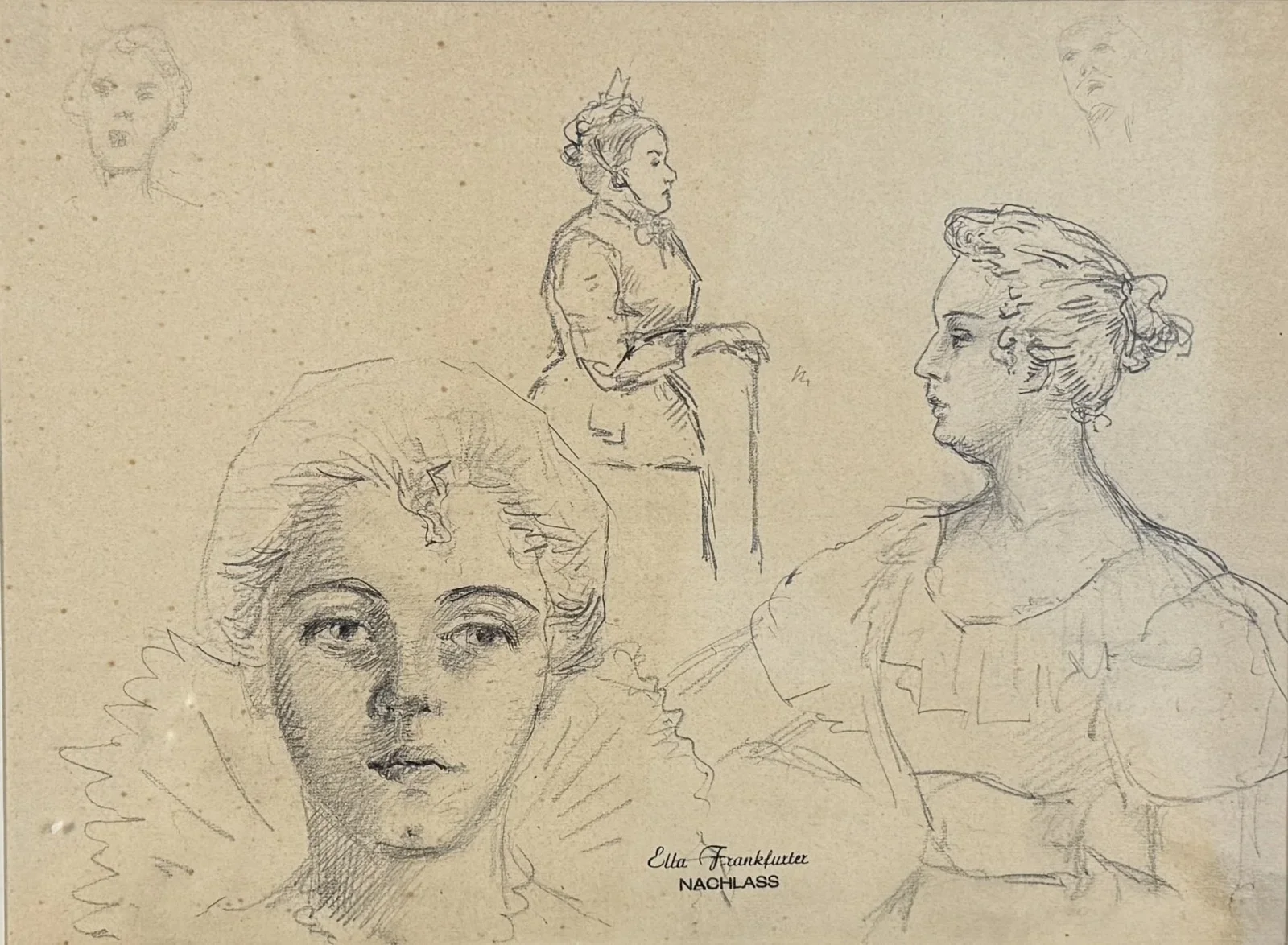 Ella FRANKFURTER, 1872 geboren, Zeichnung, Bildmaß: 26x20 cm, verglast, gerahmt, Gesamtmaß: 43x34 cm