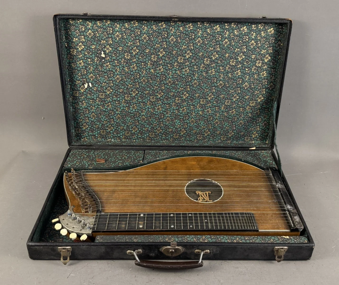 antike Zither, Holz, passender Formkoffer mit floralem Innenfutter, siehe Bilder