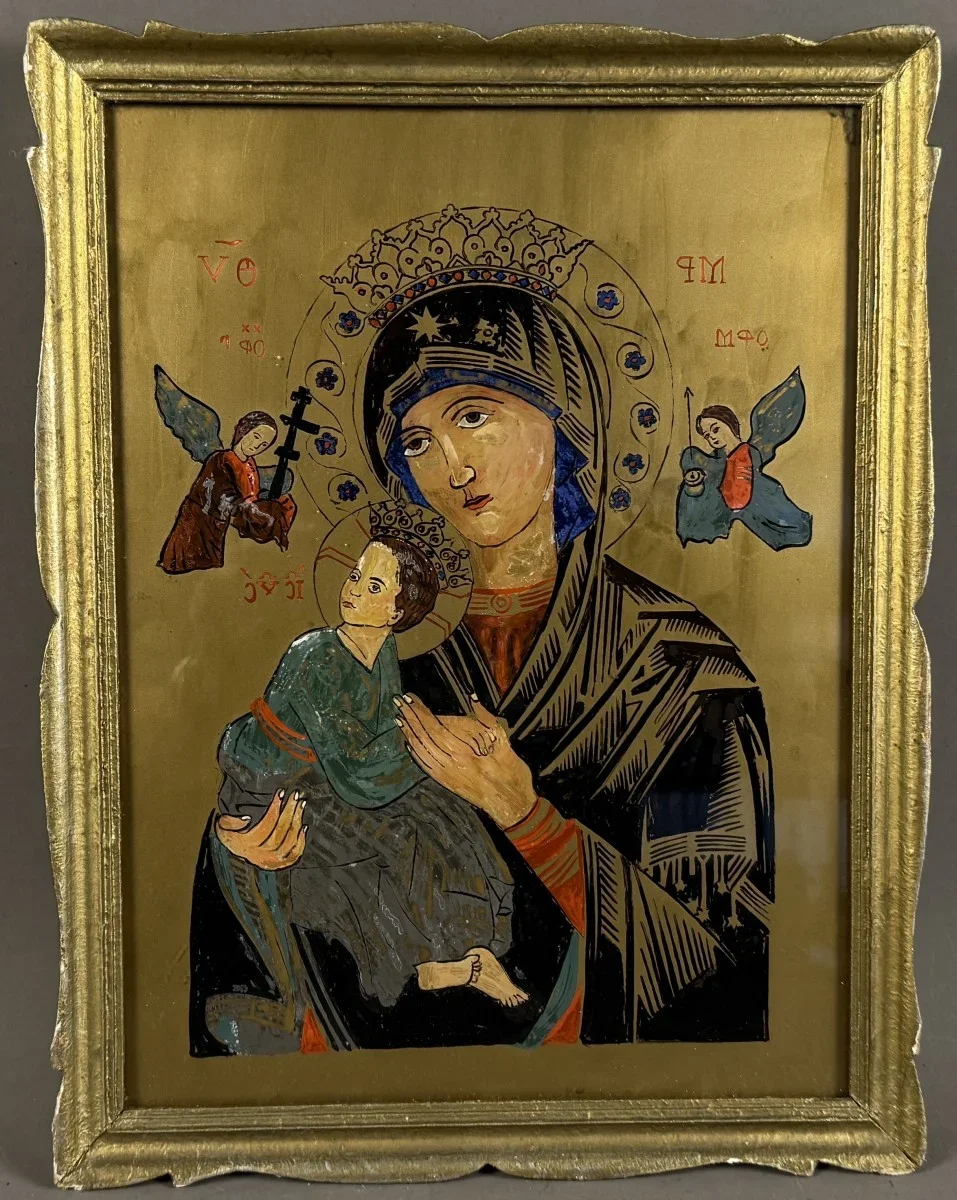Karl Suppan, Hinterglasbild, Ikone, Muttergottes von der Immerwährenden Hilfe,  36x27cm