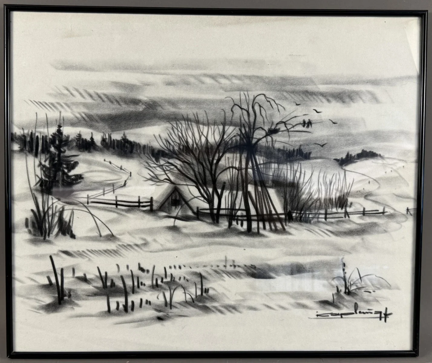 Franz Kaplenig (Kötschach-Mauthen 1924-2007 Klagenfurt), signiert, Kohle, verglast, gerahmt, Gesamtmaß: 61x51 cm