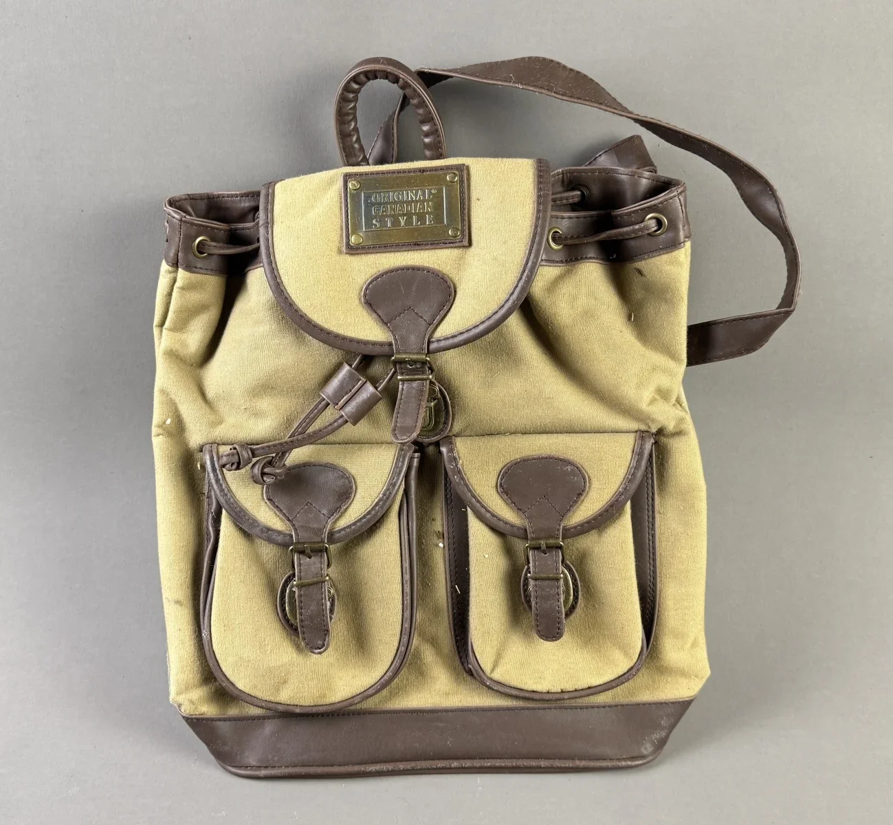 Original Canadian Style Rucksack Creme Braun 40x33 cm