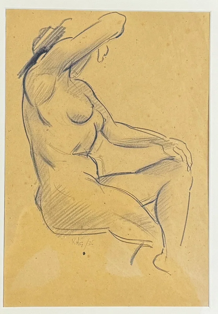 "Akt, Graphit Kreide ? auf Papier", unleserlich signiert, Bildmaß: 23x33 cm, verglast, gerahmt, datiert 36, Gesamtmaß: 36x46 cm