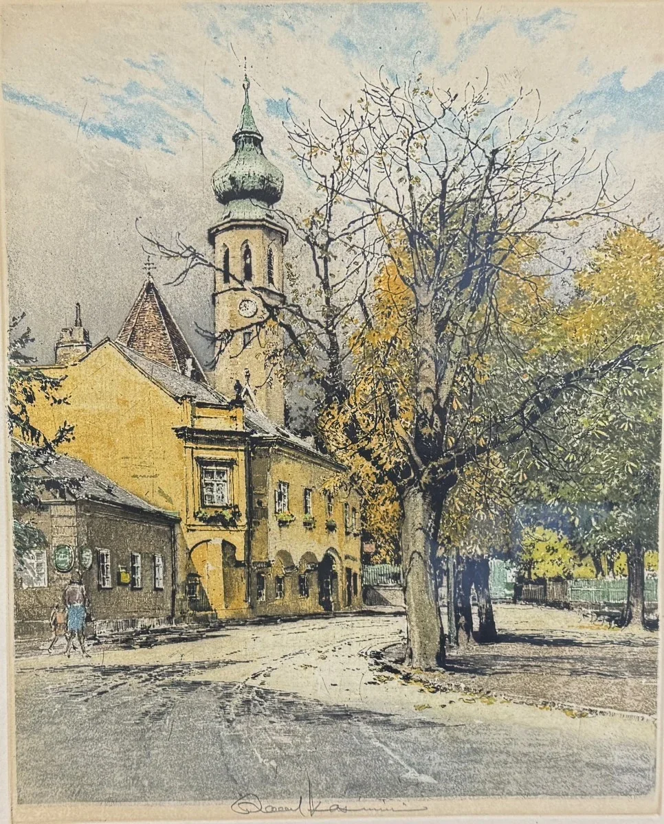 Robert Kasimir (Wien 1914-2002), "Grinzing", signiert Robert Kasimir , Radierung, Bildmaß: 31x39 cm, verglast, gerahmt, Gesamtmaß: 50x59 cm