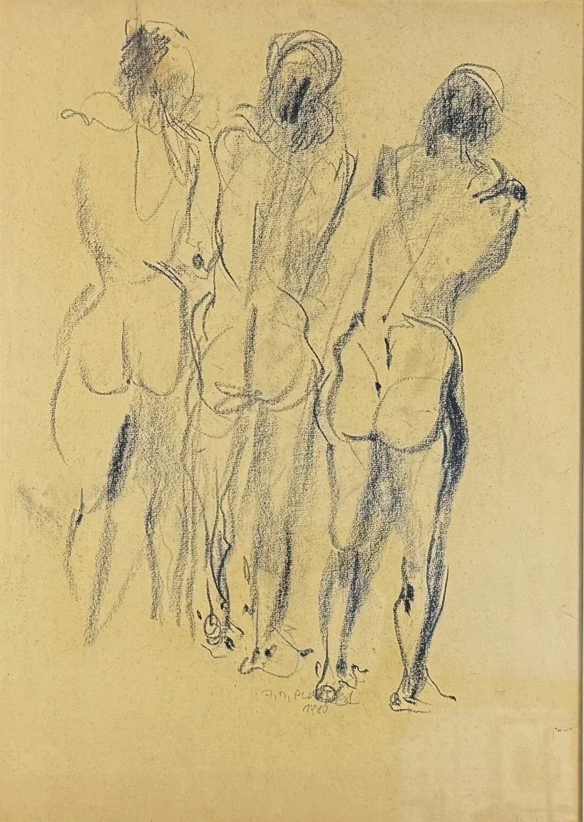 Adolf David Planner (Marburg 1914-2010 Villach), "Akt", signiert, Kohle, verglast, gerahmt, datiert 1980, Gesamtmaß: 56x76 cm