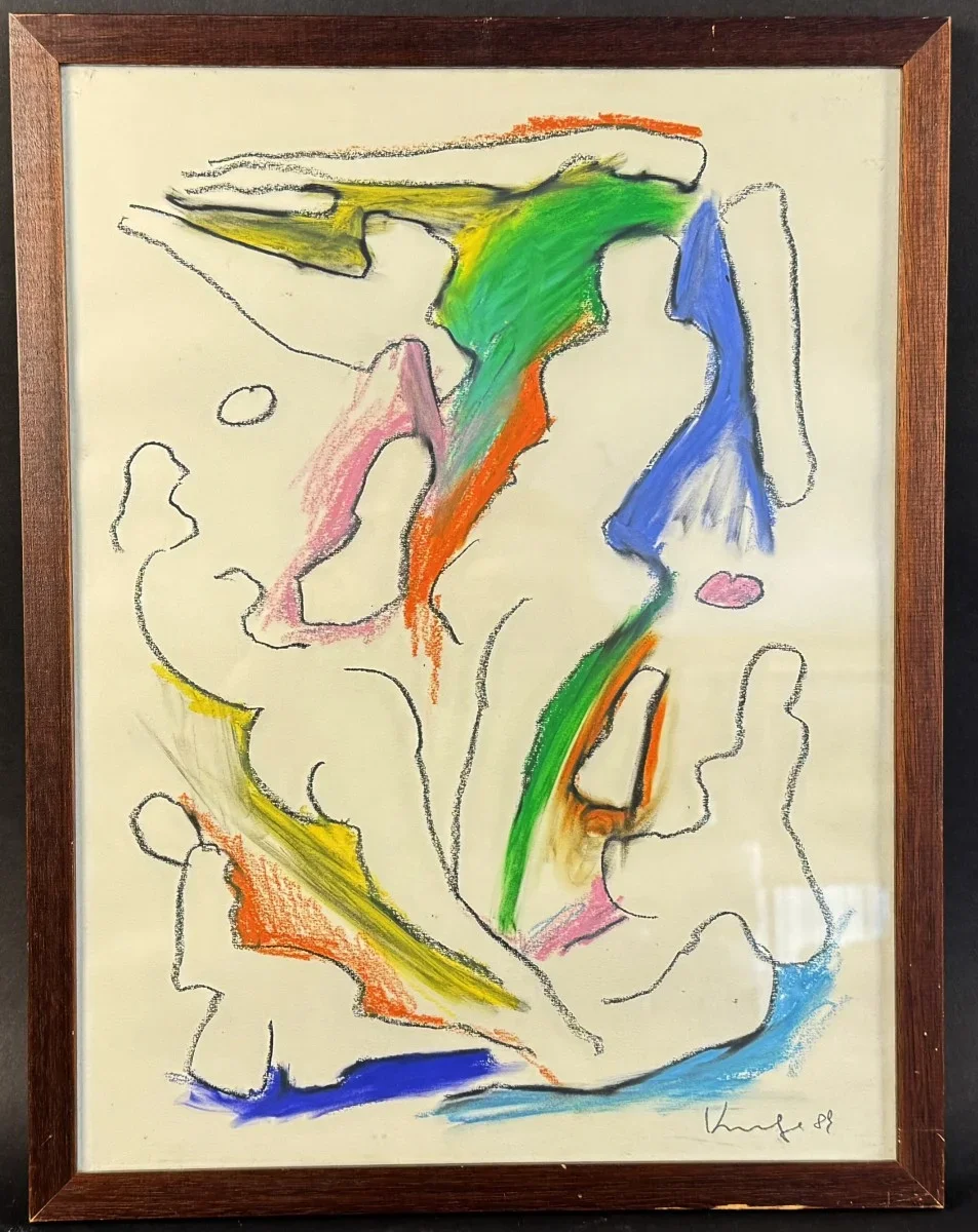 Alfred Kornberger (Wien 1933–2002), "Im Garten der Lüste", Kreide auf Papier, Provenienz: aus dem erbrechtlichen Nachlass von Christian Kornberger, Schätzpreis: 2400 - 3000 €, signiert, Aquarell, datiert 1989, Gesamtmaß: 35x50 cm
