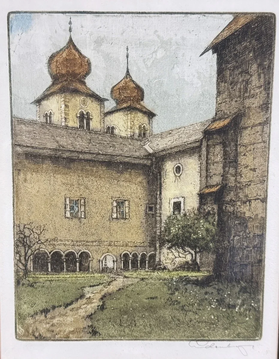 Josef Eidenberger (Bad Goisern 1899-1991 Wien), "Kloster Millstatt", signiert, Radierung, Bildmaß: 16x20 cm, verglast, gerahmt, Gesamtmaß: 31x38 cm