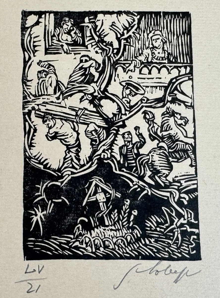 Switbert Lobisser (Tiffen 1878-1943 Klagenfurt, Studium an der Wiener Akademie Mitglied Wiener Künstlerhaus), signiert, Holzschnitt, Bildmaß: 8x11 cm, Gesamtmaß: 25x35 cm