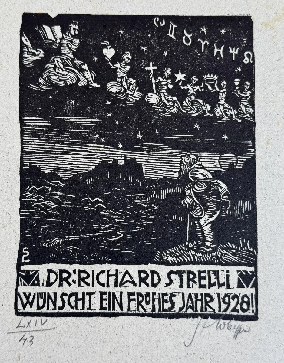 Switbert Lobisser (Tiffen 1878-1943 Klagenfurt, Studium an der Wiener Akademie Mitglied Wiener Künstlerhaus), signiert, Holzschnitt, Bildmaß: 12x16 cm, Gesamtmaß: 24x38 cm