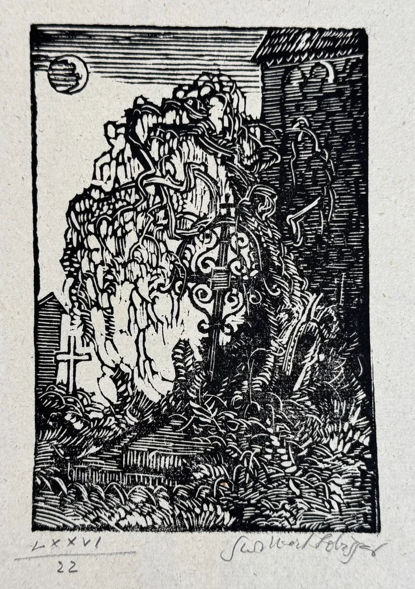 Switbert Lobisser (Tiffen 1878-1943 Klagenfurt, Studium an der Wiener Akademie Mitglied Wiener Künstlerhaus), signiert, Holzschnitt, Bildmaß: 11x16 cm, Gesamtmaß: 24x38 cm