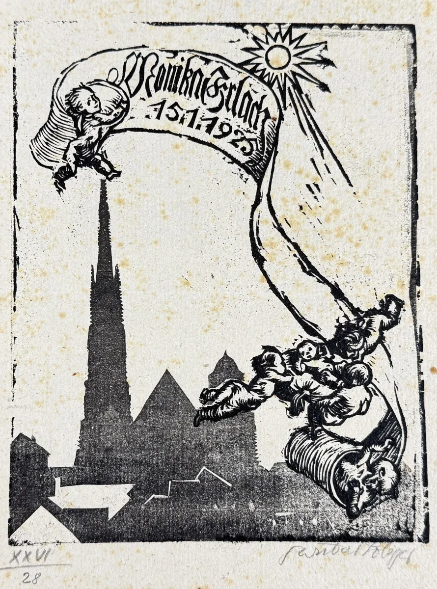 Switbert Lobisser (Tiffen 1878-1943 Klagenfurt, Studium an der Wiener Akademie Mitglied Wiener Künstlerhaus), signiert, Holzschnitt, Bildmaß: 15x18 cm, Gesamtmaß: 19x23 cm