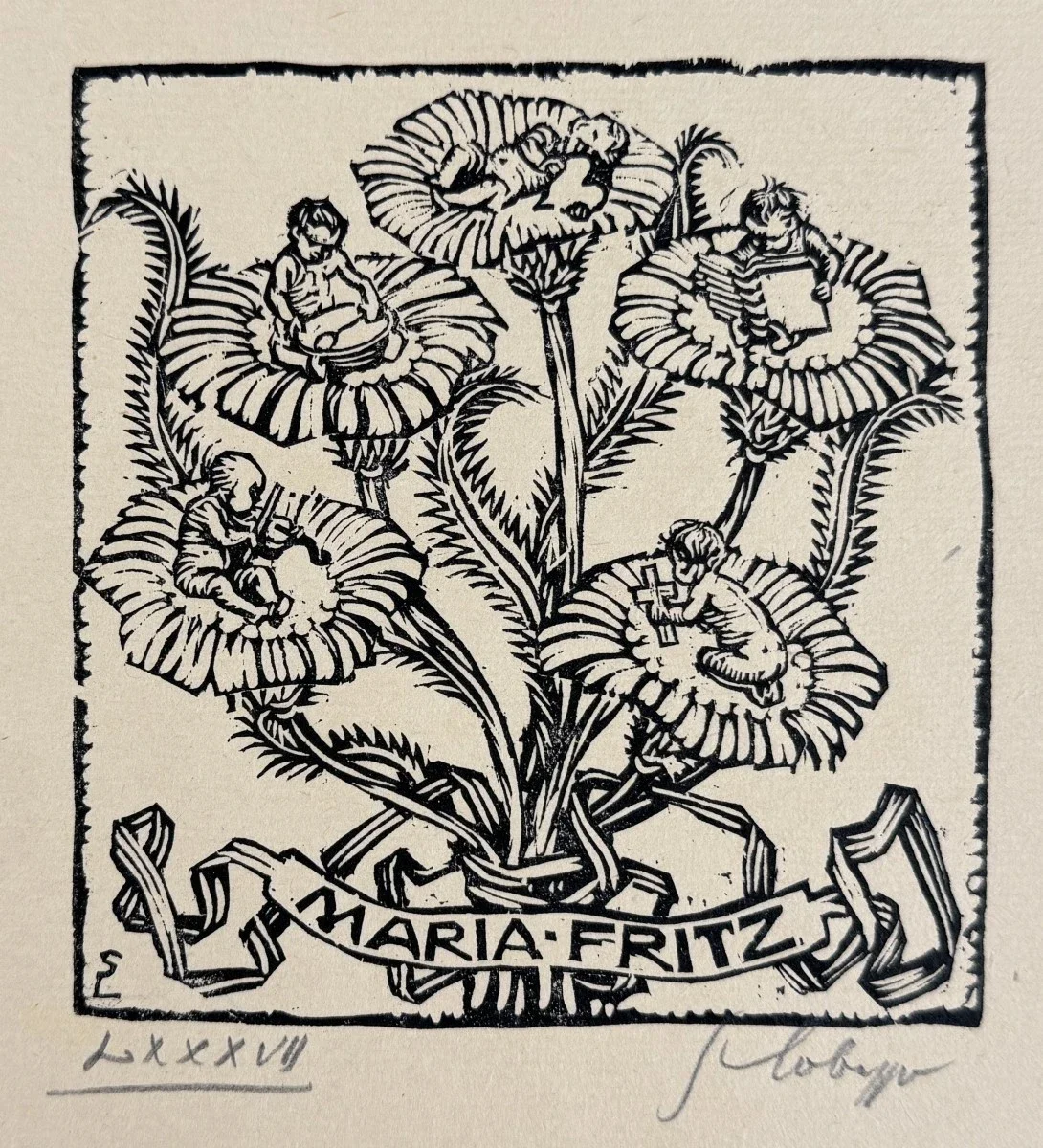 Switbert Lobisser (Tiffen 1878-1943 Klagenfurt, Studium an der Wiener Akademie Mitglied Wiener Künstlerhaus), signiert, Holzschnitt, Bildmaß: 11x12 cm, Gesamtmaß: 25x35 cm