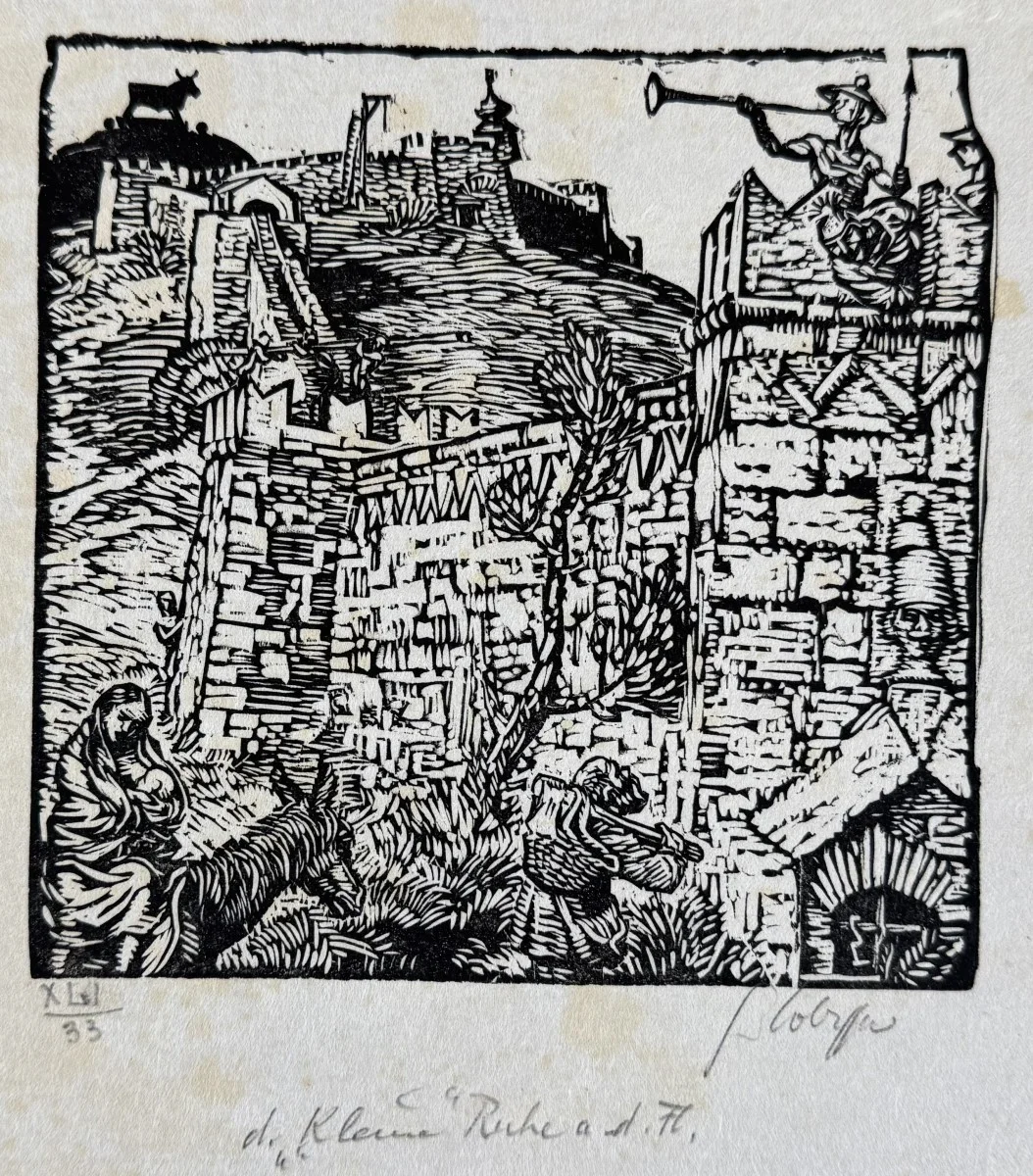 Switbert Lobisser (Tiffen 1878-1943 Klagenfurt, Studium an der Wiener Akademie Mitglied Wiener Künstlerhaus), signiert, Holzschnitt, Bildmaß: 15x15 cm, Gesamtmaß: 28x38 cm