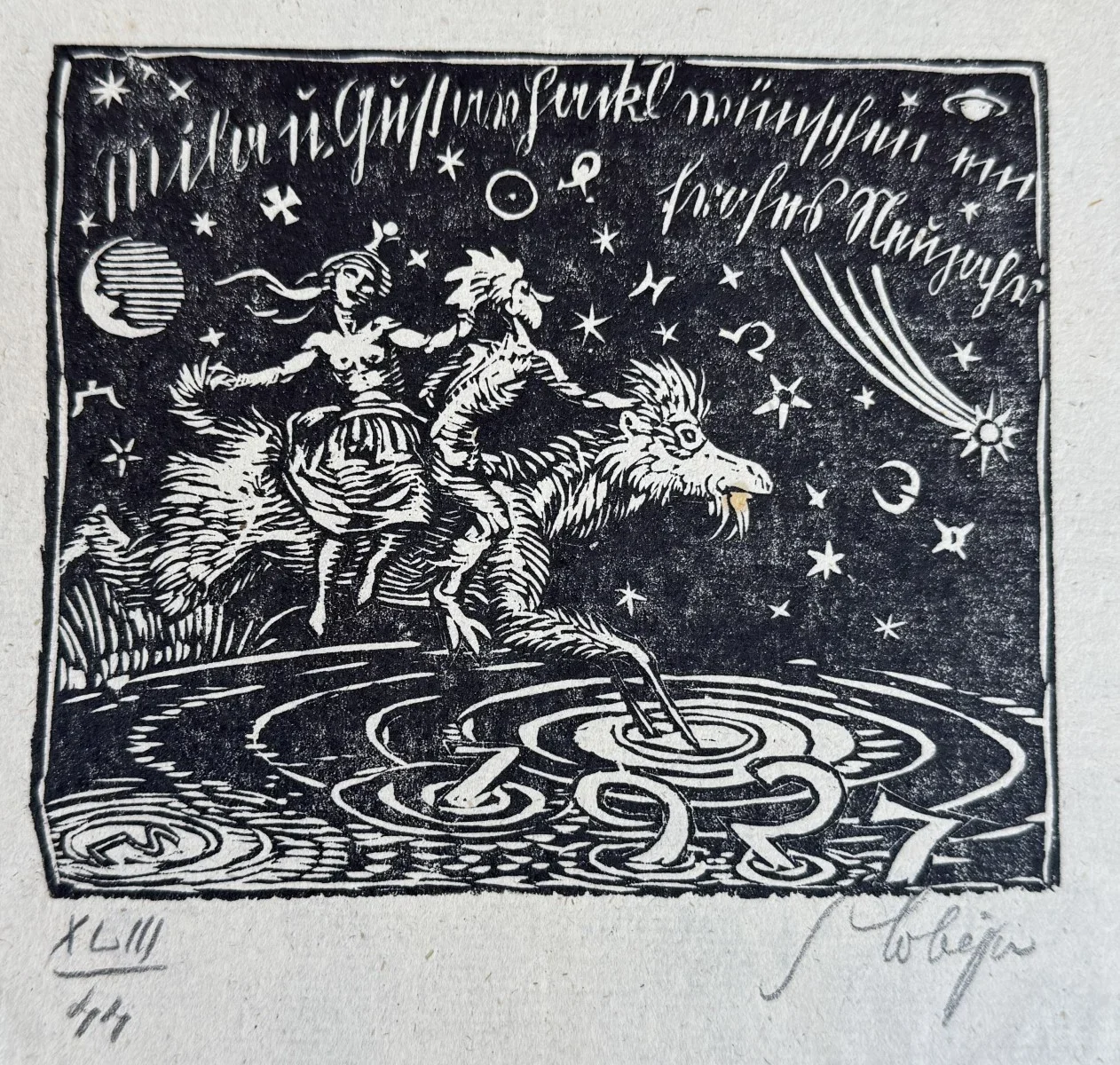 Switbert Lobisser (Tiffen 1878-1943 Klagenfurt, Studium an der Wiener Akademie Mitglied Wiener Künstlerhaus), signiert, Holzschnitt, Bildmaß: 12x15 cm, Gesamtmaß: 21x33 cm