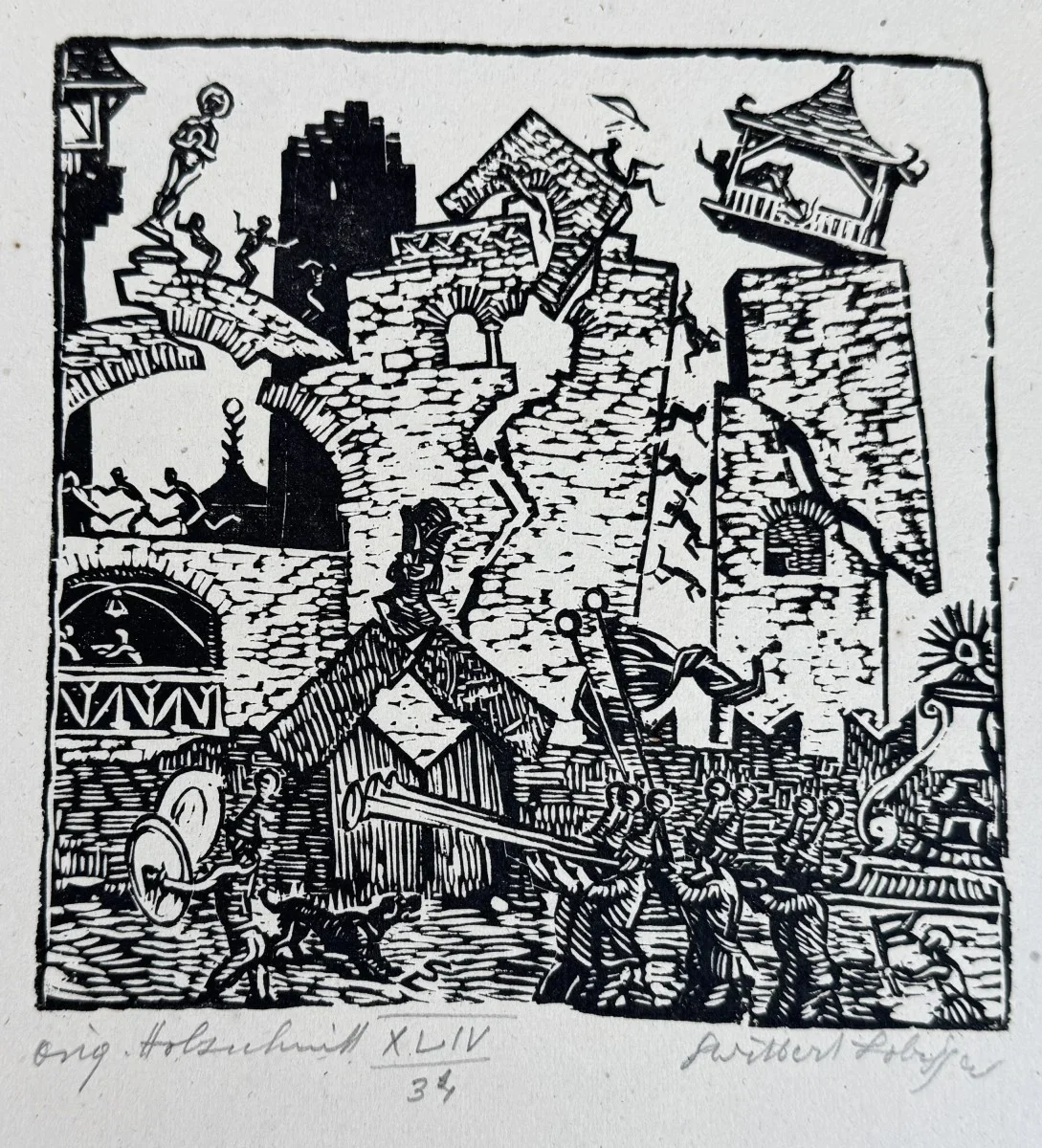 Switbert Lobisser (Tiffen 1878-1943 Klagenfurt, Studium an der Wiener Akademie Mitglied Wiener Künstlerhaus), signiert, Holzschnitt, Bildmaß: 15x15 cm, Gesamtmaß: 23x37 cm