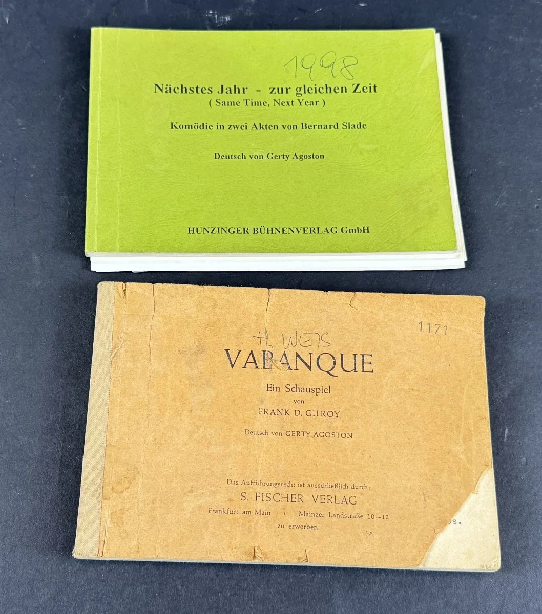 Drehbücher - Bernard Slade und Frank D. Gilroy Schauspiel-Manuskripte Deutsch. Privatbesitz Heidelind Weis