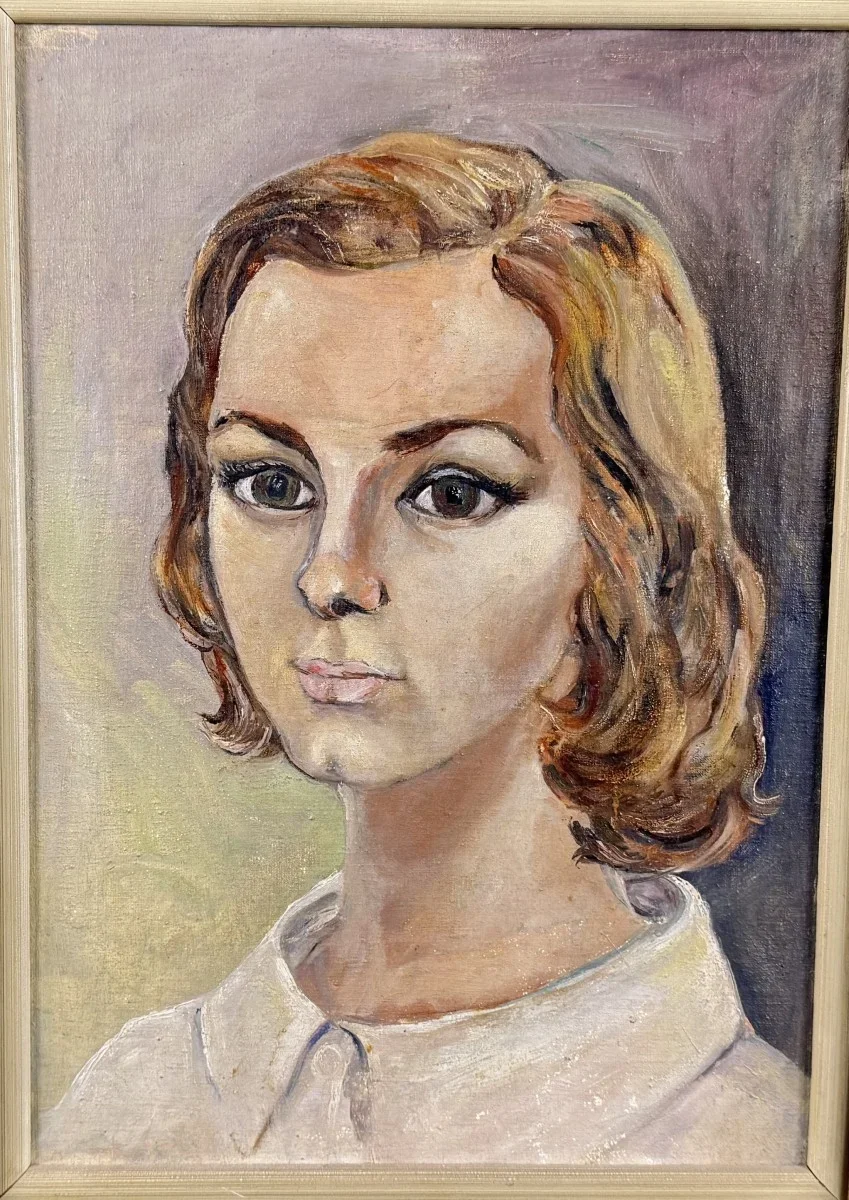 Öl auf Platte, Portrait von Heidelinde Weis in jungen Jahren, Arnold Clementschitsch zugeschrieben, der mit der Familie gut bekannt war, 36x48 cm