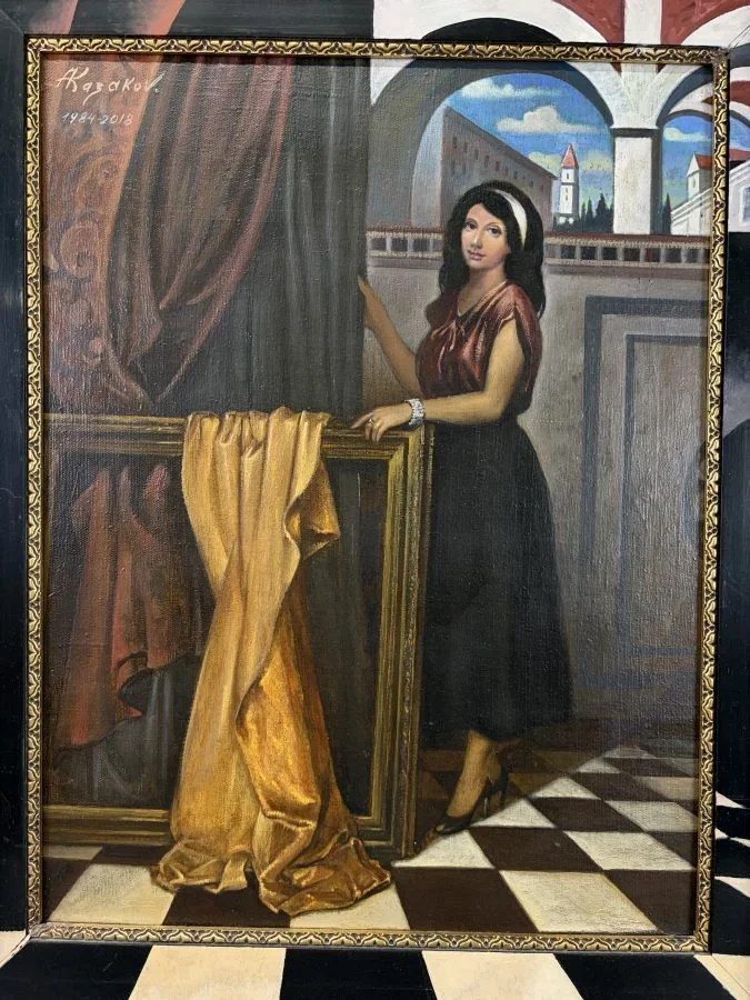 "Dame", signiert, Öl auf Karton, Bildmaß: 48x63cm cm, gerahmt, datiert, Gesamtmaß: 69x84cm cm