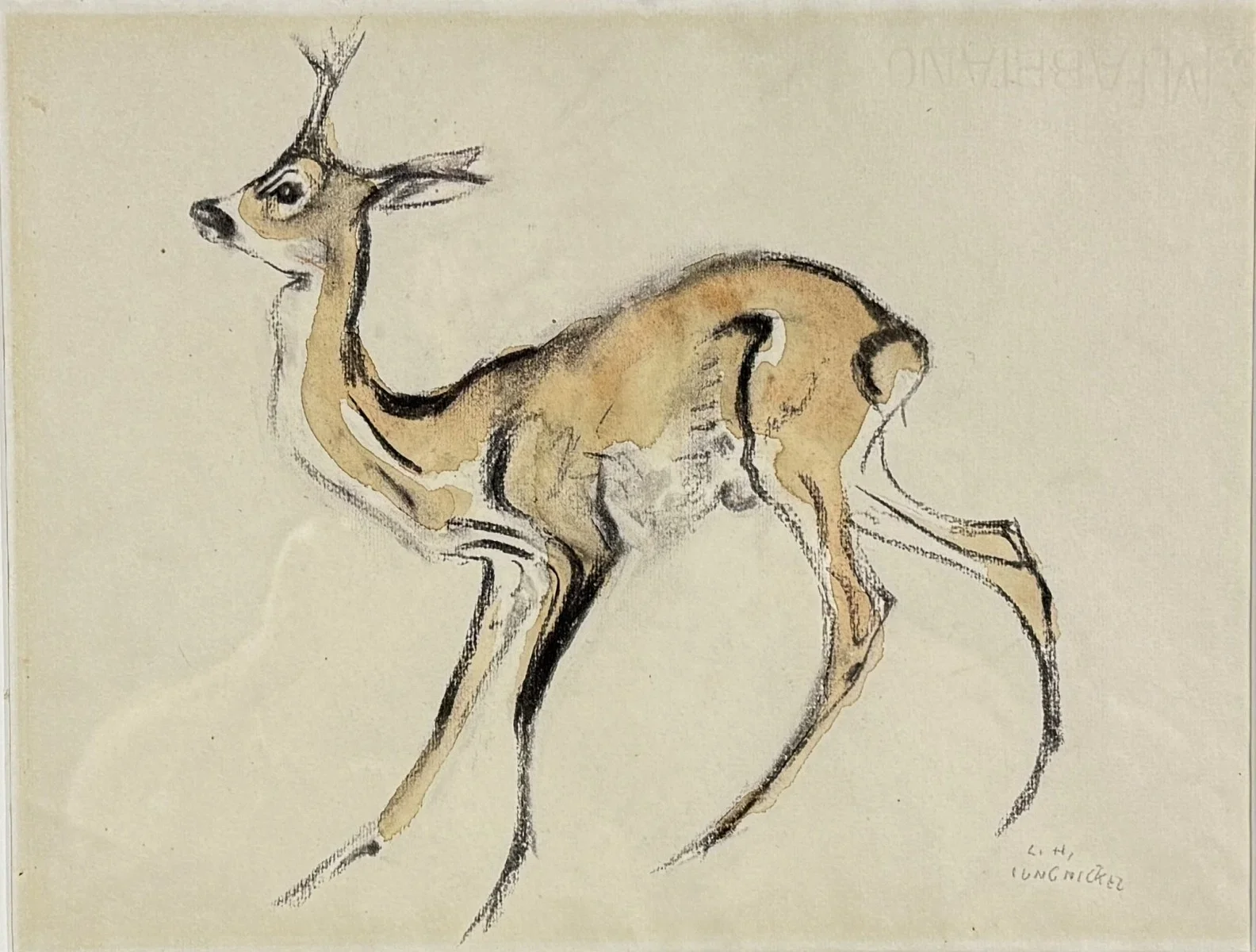 Ludwig Heinrich Jungnickel (Wunsiedel 1881-1965 Wien), "Rehbock", Kohle Aquarell, Schätzpreis: € 500 - 1.000, signiert L.H. Jungnickel , Bildmaß: 31x24 cm, verglast, gerahmt, Gesamtmaß: 47x40 cm